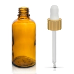 Butelka Szklana BRĄZOWA 30ml  z Pipetą ZŁOTO-BIAŁA