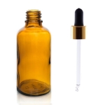 Butelka Szklana BRĄZOWA 30ml  z Pipetą ZŁOTO-BIAŁA