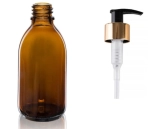 Butelka Szklana BRĄZOWA 200ml z POMPKA złotą